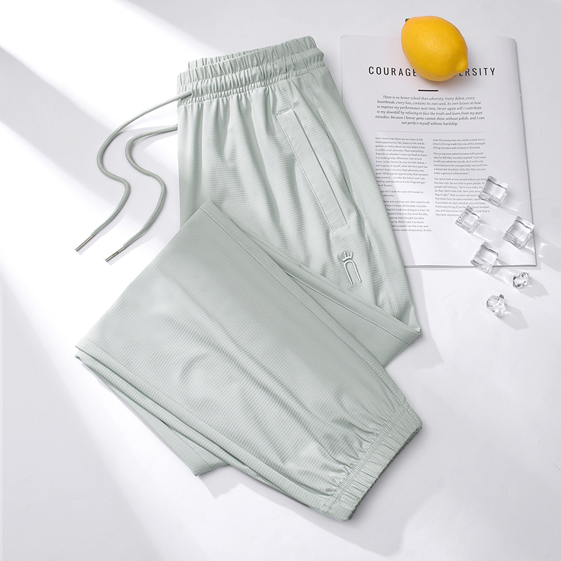 Green Ice Silk Sweatpants for Women, New Summer Style, Zipper, Slimming, Thin, Casual Harem Pants, Petite Jogger Pants