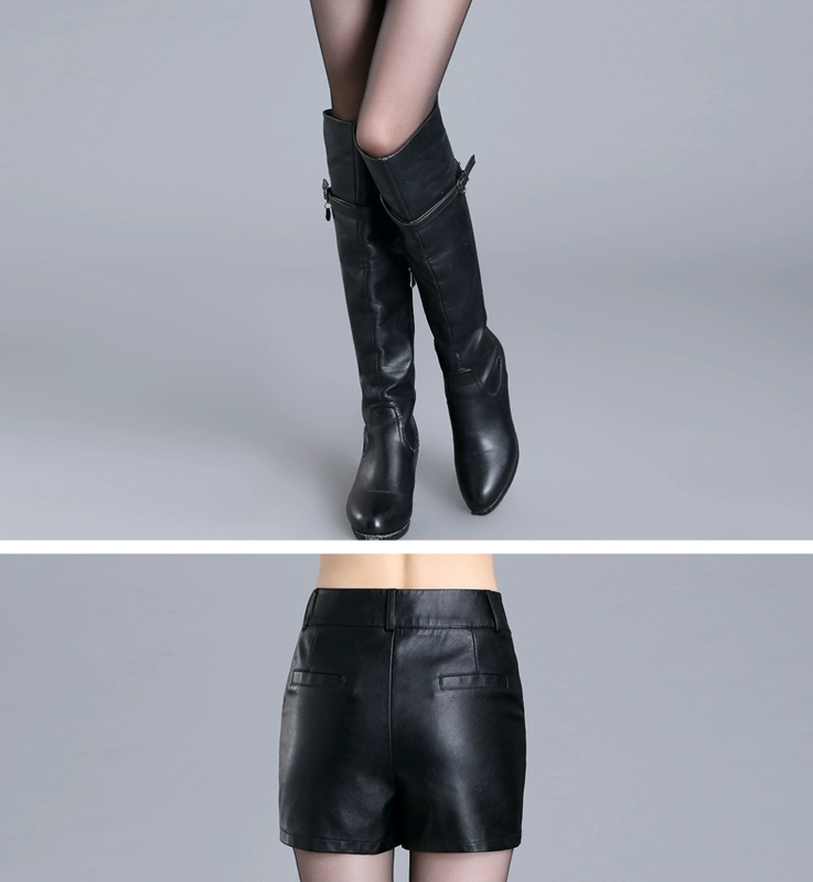 2018 new slim quần da đa năng váy Hàn Quốc Slim size lớn Váy da PU quần nữ túi đeo hông nữ quần short da mùa thu đông quan dui nu
