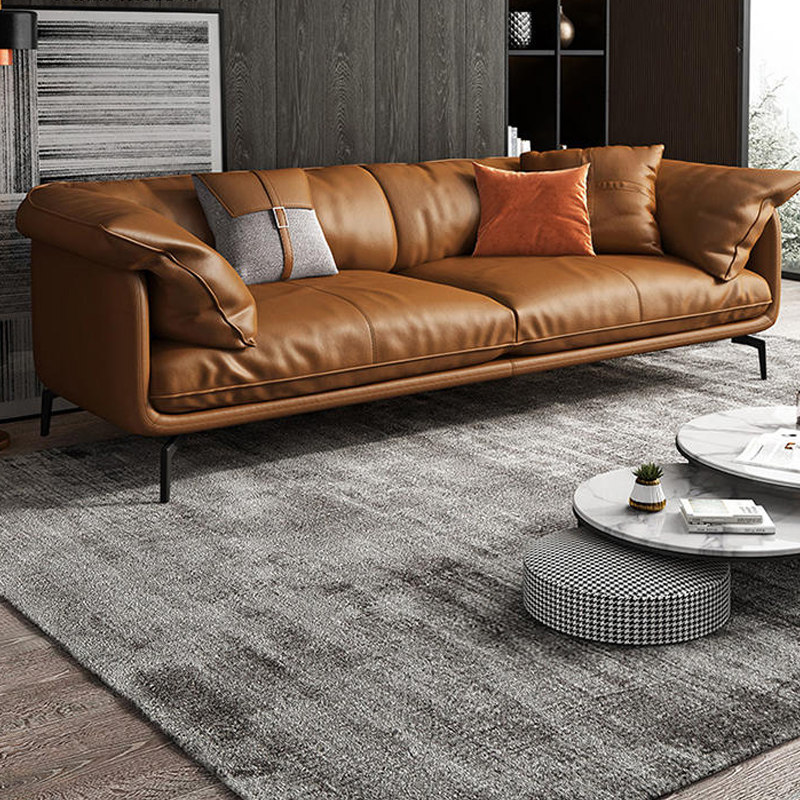 Leather down sofa three-person living room Nordic simple modern light luxury Italian minimalist nappa leather sofa small apartment