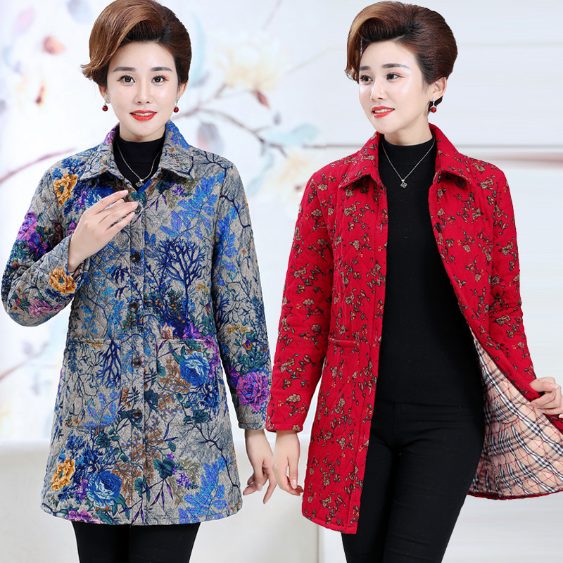 Middle-aged women's autumn shirt medium-long version of the cotton jacket 50-year-old middle-aged woman mother winter light small quilted jacket