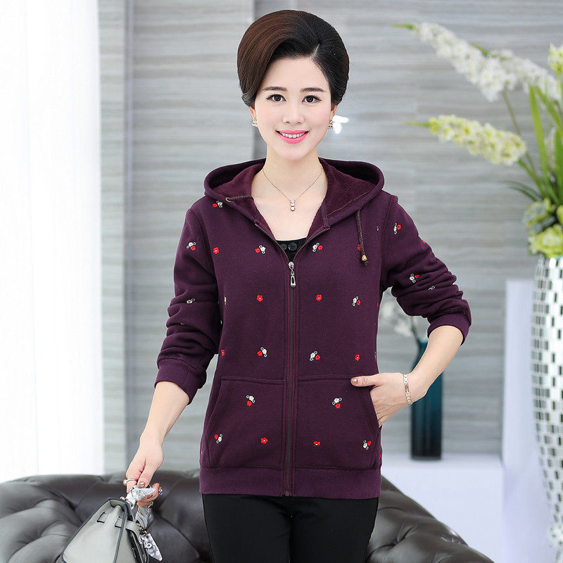 Mom clothing autumn sweater Middle-aged and elderly women's clothing spring and autumn sweater hooded jacket large size sports jacket clothing