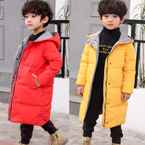 Childrens down jacket girls boys long knee hooded middle-aged children thick 90 white duck down jacket winter season