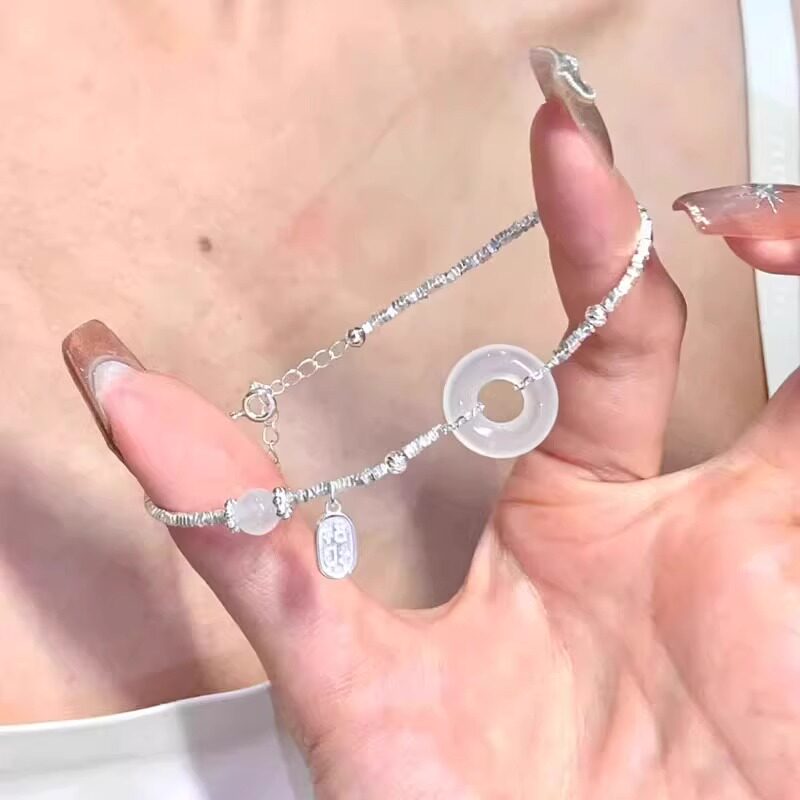 Серебряное ожерелье s925纯银和田玉平安扣手錬女轻奢小众精致福牌碎银子手环闺蜜礼物 OTHER