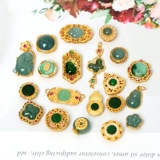 Натуральная инкрустация камня, изумрудная реплика, золотые аксессуары, серебро 925 пробы, четырехлистный клевер