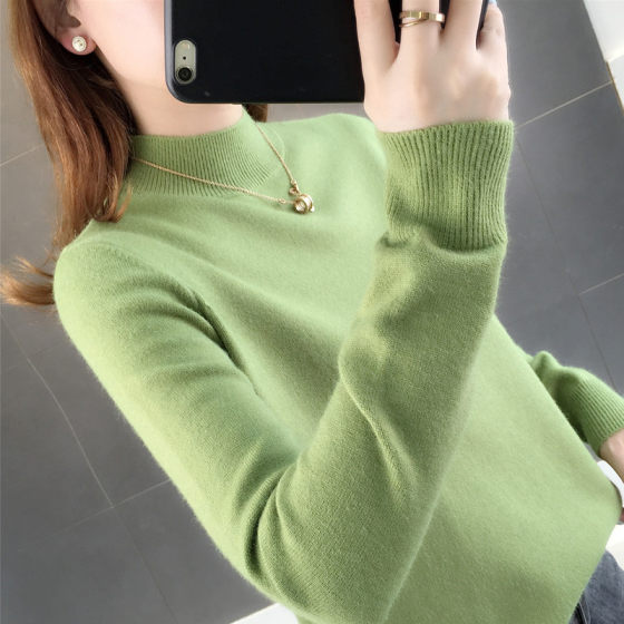 Half turtleneck sweater for women 2023 new autumn clothing versatile loose short solid color knitted bottoming sweater winter pullover trend