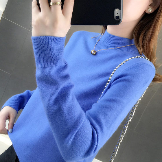 Half turtleneck sweater for women 2023 new autumn clothing versatile loose short solid color knitted bottoming sweater winter pullover trend