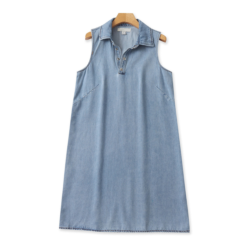 Lyocell Denim Shirt Dress with Lapel, Snap Buttons, Sleeveless, Loose Fit, New Summer Style, Export Women's Mid-Length Dress 16848 Lyocell Denim Shirt Dress with Lapel, Snap Buttons, Sleeveless, Loose Fit, New Summer Style, Export Women's Mid-Length Dress 16848