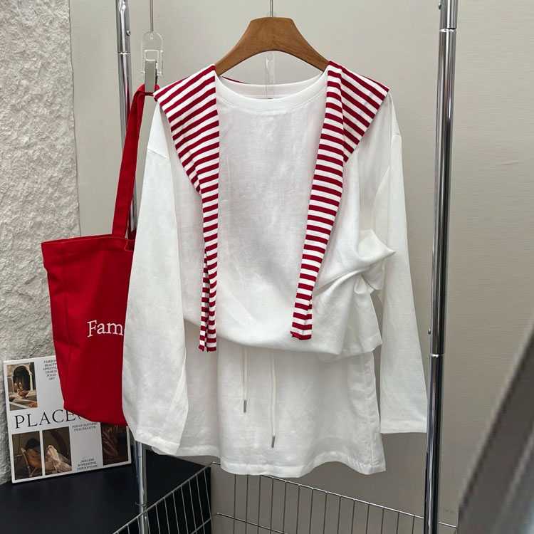 女性用ファッションスーツ 夏 2025 新作 多機能 ストライプ ショール 薄手 日焼け止め Tシャツ ショートスカート リネン ツーピーススーツ