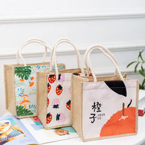 Original simple linen bag Japanese and Korean womens handbag bag tide cartoon literary hand carry snack bag environmental protection lunch box bag