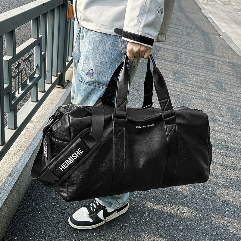 Short-Distance Travel Bag Men's Trendy Pu Leather Handbag Sports Fitness Bag Training Bag Business Trip Travel Luggage Storage Bag