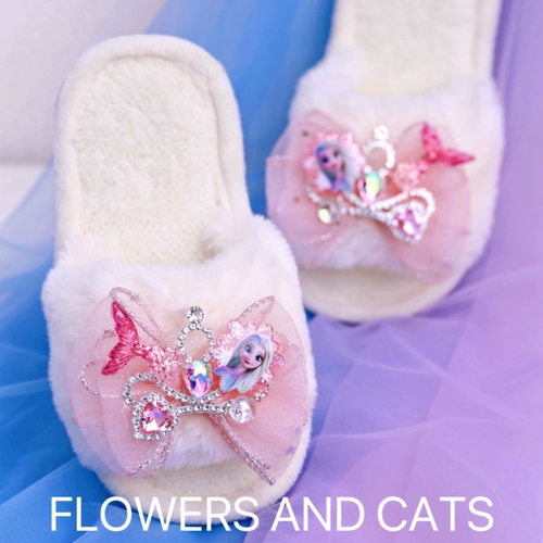 Домашние тапочки для танцев, новинка 2024 года, весенние новые детские противоскользящие тапочки для девочек, принцесса Эльзы для малышек