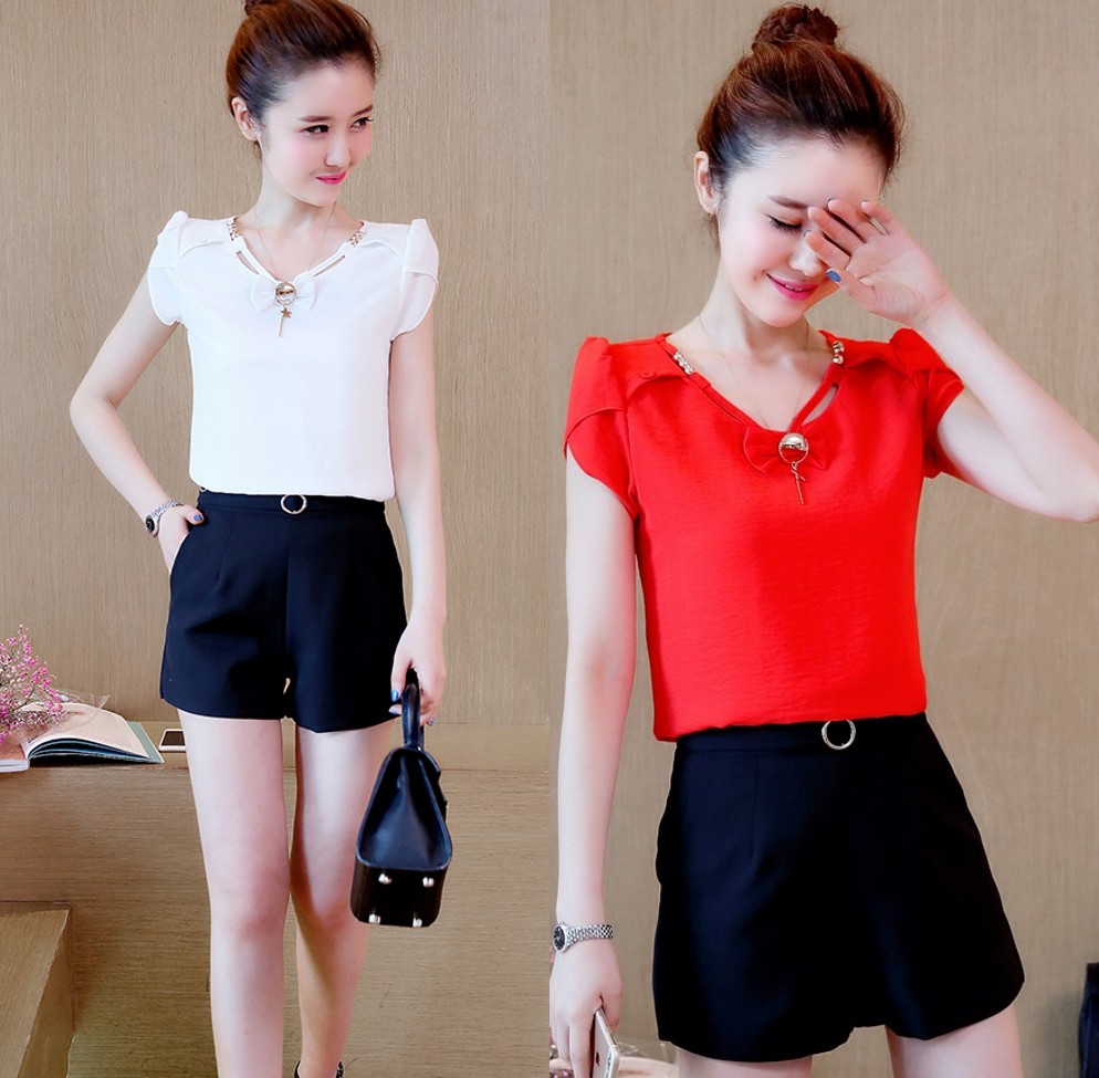 2022 Summer New Fashion Suit Women's Clothing Short Sleeve Snowspinning Blouse Temperament 100 Hitch Super Slim Two Sets Tide