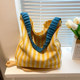 Lazy style knitted cloth bag women's large capacity bag 2024 new summer striped contrast color literary shoulder bag handbag