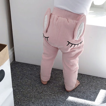 Spring and autumn trousers baby wearing big pp pants can be opened for girls cotton foreign style cartoon thin little girl 0-3 years old 2