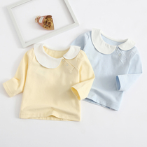 Female baby spring and autumn cotton coat baby wearing base shirt baby T-shirt 0-3 years old Korean version of wearing doll collar