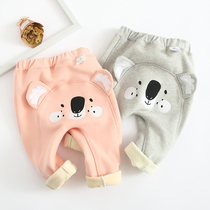 Men and women Baby plus velvet warm autumn and winter baby wear cotton thin child Harlan big pp pants Korean version