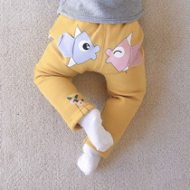 Baby girl autumn and winter plus velvet leggings baby cotton foreign air open stall children 0-3 years old big pp cute outside wear 2