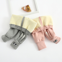 Male and female baby Harlan casual plus velvet baby wear big pp pants cotton butt pants 0-3 years old open stall warm 2