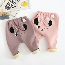 Baby girl cute plus velvet pants baby outside wearing cotton big pp pants baby baby Foreign autumn and winter fart 0-3 years old tide 2