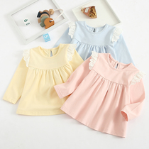 Female baby spring and autumn long sleeve single coat baby wearing cotton base shirt skirt foreign atmosphere 0-3 years old Korean version of children 2