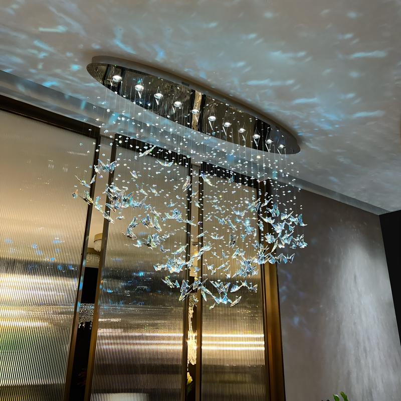 Crystal Butterfly Chandelier for Dining Room, Light Luxury, One Curtain, Dreamy Hotel Bar Island, High-End Italian-Style Villa Duplex Lighting Crystal Butterfly Chandelier for Dining Room, Light Luxury, One Curtain, Dreamy Hotel Bar Island, High-End Italian-Style Villa Duplex Lighting