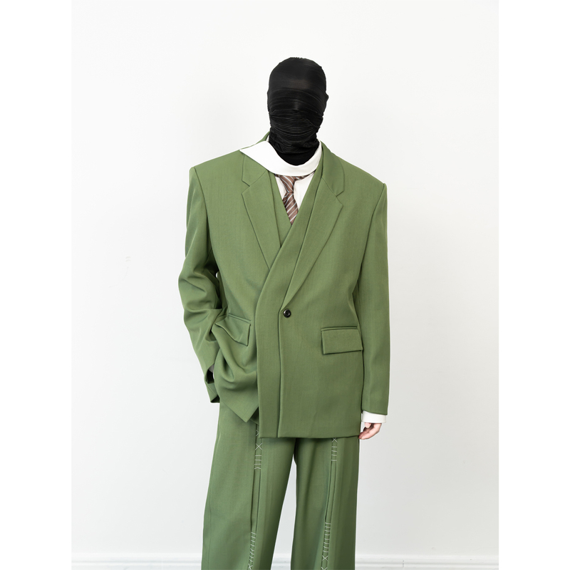 Shiyu 2025 Spring New Dopamine Green Fake Two-Piece Suit Jacket Men's Trendy Brand High-End Suit Set