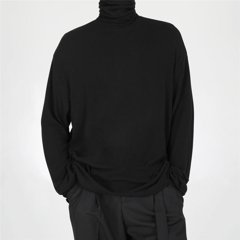 Bob Black-On-Black Mature Style Dark Niche Design High-Neck Yamamoto-Style Base Shirt T-Shirt for Men Loose Korean Simple