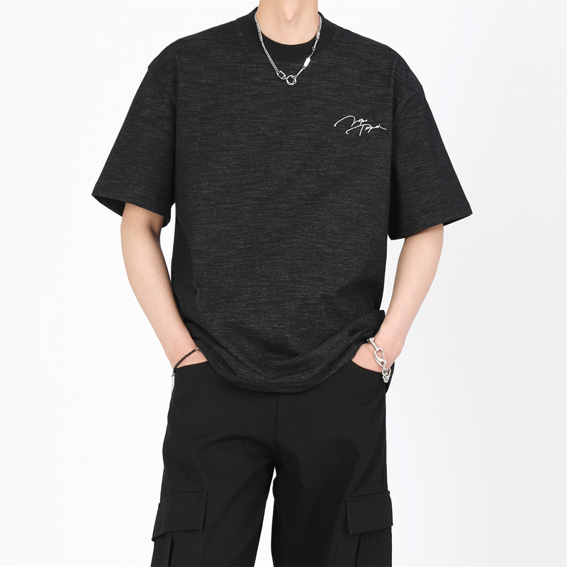 Bob Black-On-Black Cleanfit Short-Sleeve T-Shirt, Loose and Relaxed, Simple and High-End Feel, High-Quality Miu-Style Lettering