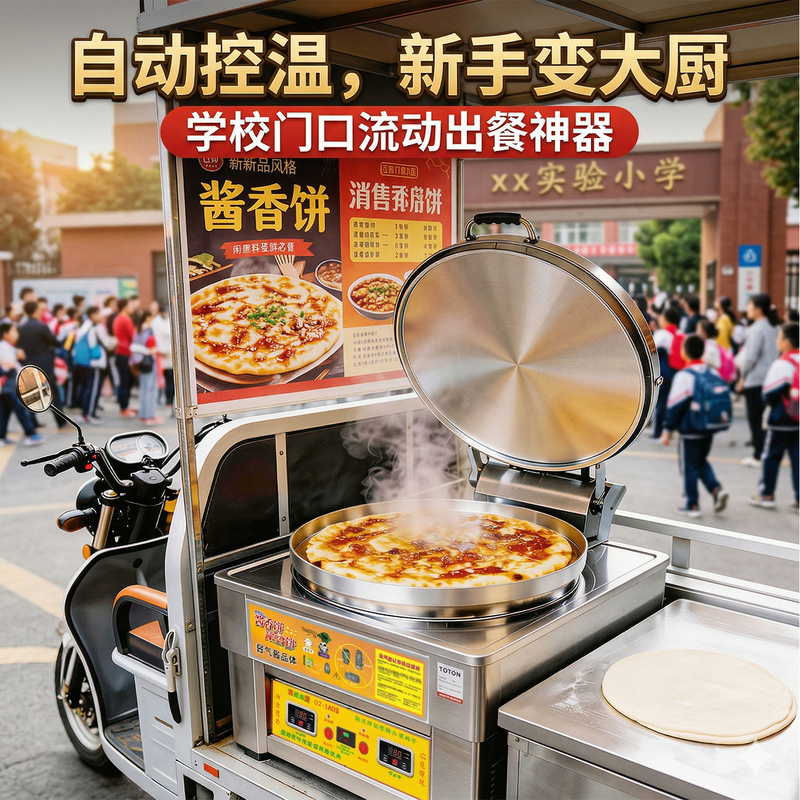 Commercial Gas Pancake Maker, Gas Flatbread Oven, Tabletop Tricycle Model, Multifunctional Sauce-Flavored Pancake Machine, Stall Electric Pancake Griddle