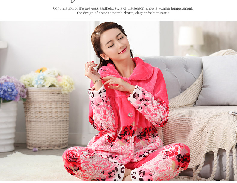 Bộ đồ ngủ mùa đông và mùa đông dày nữ flannel dài tay phù hợp với phiên bản Hàn Quốc dễ thương của nhung nữ kích thước lớn phục vụ nhà mùa đông đồ ngủ pijama