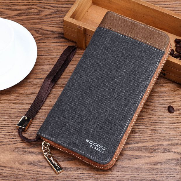 Ví vải nam nam dây kéo dài thanh niên ly hợp túi xách kinh doanh phiên bản Hàn Quốc của túi xách cá tính nam túi xách điện thoại di động bóp cầm tay nam