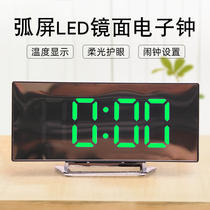 New creative curl screen LED mirror electronic small alarm clock greed sleeping temperature shows muted seat clock living room room