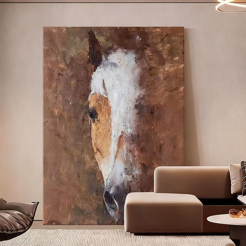 Hand-Painted Oil Painting "Shadow of the Horse" in Wabi-Sabi Style, Abstract Texture Wall Art, Niche Art for Living Room, Entryway, and Foyer Decoration