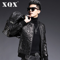 Haining leather leather mens youth soft leather jacket embroidery new trend handsome baseball suit sheepskin jacket