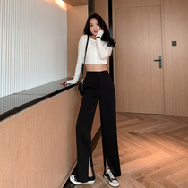 Black split suit pants women Spring and Autumn summer 2021 new high waisted loose straight casual pants mopping trousers