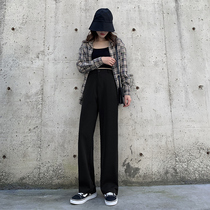 Black wide-legged pants womens high waist sipping spring and autumn winter small man suit pants loose straight slim casual mop pants