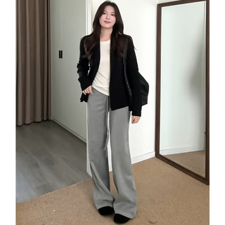 Gray Air Sports Pants for Women, Autumn and Winter 2025 Style, High-Waisted, Slimming, Fleece-Lined Sweatpants, Lazy Style, Drapey Wide-Leg Pants