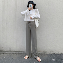 Ice silk wide leg pants womens summer thin high waist drop feeling loose straight tube gray casual mop pants