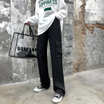 Pluming overalls womens loose bf wind Spring and Autumn high waist straight tube thin mop floor hanging feeling casual foreign style wide leg pants