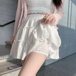 White Cake Skirt for Women, Summer 2025 New High-Waisted A-Line Petite Puffy Ballet-Style Ruffled Half Skirt