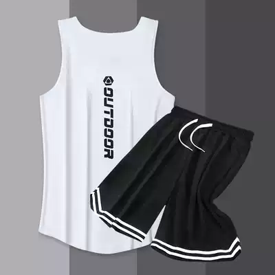 Vest set Men's Fitness clothes sleeveless exercise fitness quick-drying ice silk summer loose training clothes basketball T-shirt