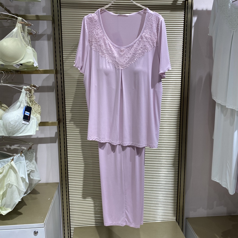 Am469491 Aimu 25 Spring/Summer Women's Modal Loungewear Set with Cup Pads, Short Sleeves, and Long Pants Am469491 Aimu 25 Spring/Summer Women's Modal Loungewear Set with Cup Pads, Short Sleeves, and Long Pants