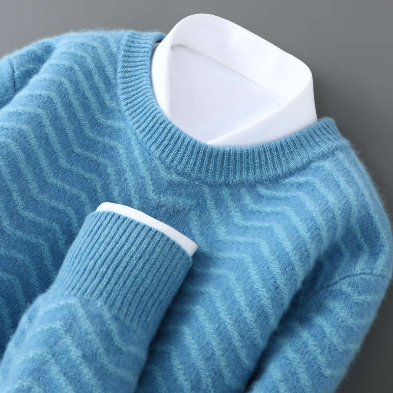New Autumn and Winter 100% Pure Wool Sweater Men's Pullover Sweater Knitted Base Layer Business Casual Striped Cashmere Sweater