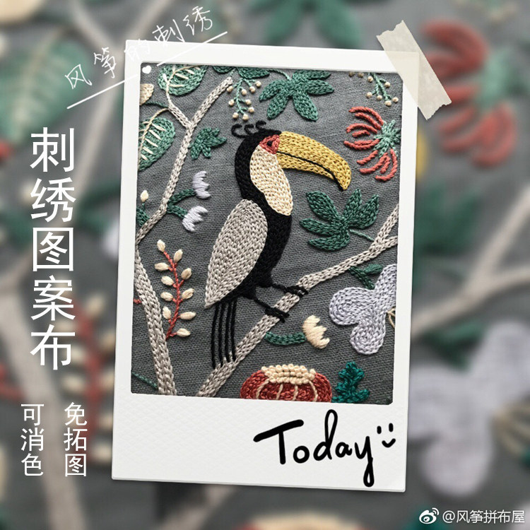 Picture-free picture embroidered patterned cloth with wheel vegetarian hemp digitmotif Mouth Delight with Embroidery Patterns-Tropical Birds