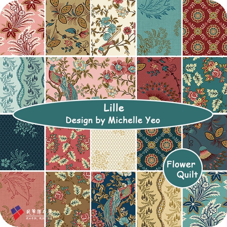 American import printed cotton fabric Henry Glass items Lille retro tone plant floral fabric