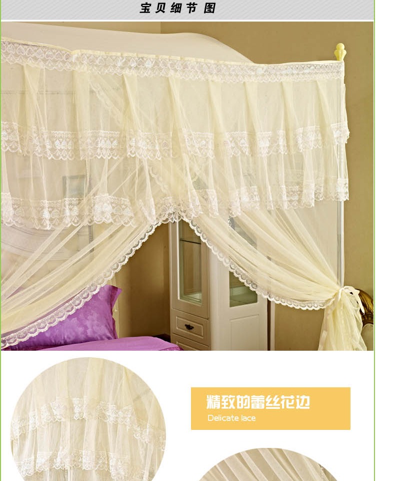 Tòa án sang trọng cực kỳ sang trọng vòm vòm cổng vòm công chúa in đậm 25MM ống thép không gỉ ba cửa mở - Lưới chống muỗi mùng chụp gấp gọn
