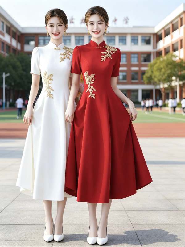 Guzheng Welcome Ceremony Cheongsam Female Student Choir Performance Costume Chinese Style Adult Award Ceremony Dress Recitation Costume
