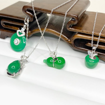 Natural ice species chalcedony pendant womens jade color pure 925 silver necklace pendant inlaid agate gourd pendant
