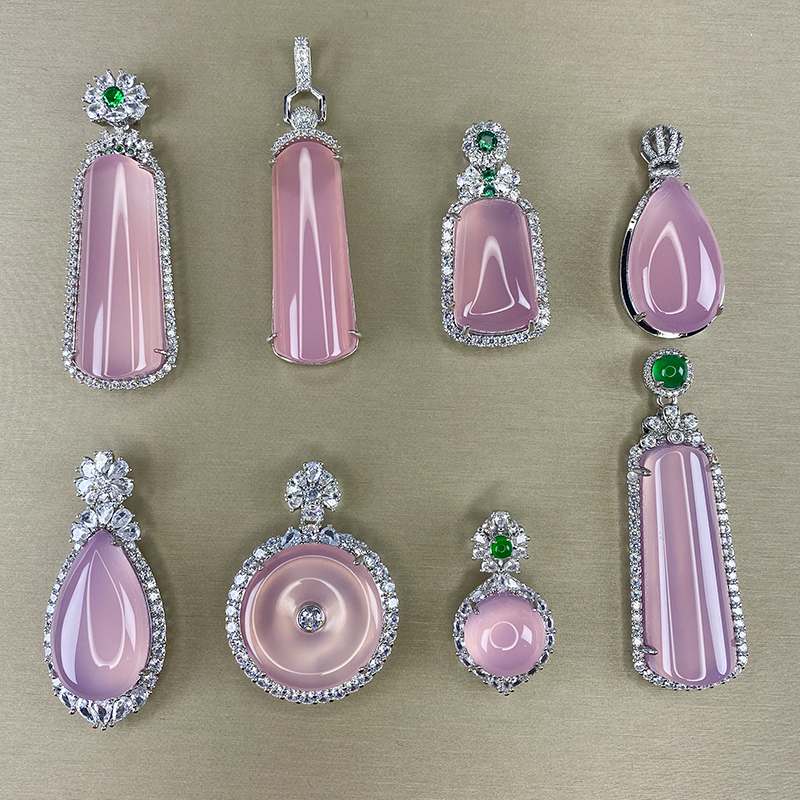 Natural Ice Chalcedony Pendant for Women, New High-End Style, Peace and Safety Pendant, Jade-Colored Pink Agate Necklace Pendant