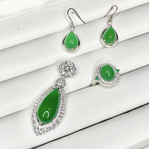 Natural ice green chalcedony pendant womens collarbone necklace silver pendant Crystal Jade agate drop